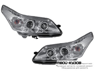 ФАРА ЛЕВАЯ + ПРАВАЯ (КОМПЛЕКТ) ТЮНИНГ ЛИНЗОВАННАЯ С СВЕТЯЩИЙСЯ ОБОДК (JUNYAN) ВНУТРИ ХРОМ для Citroen C4 (11.2004-) PICASSO (2006-)