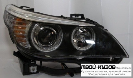ФАРА ЛЕВАЯ + ПРАВАЯ (КОМПЛЕКТ) ТЮНИНГ (КСЕНОН) -D1S- С СВЕТЯЩИЙСЯ ОБОДК ЛИНЗОВАННАЯ С КОРРЕКТОР (EAGLE EYES) ВНУТРИ ЧЁРНЫЙ для BMW E60 (2002-)
