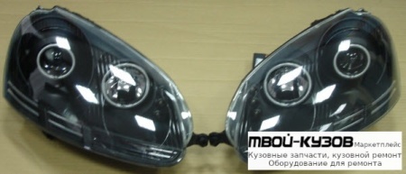 ФАРА ЛЕВАЯ + ПРАВАЯ (КОМПЛЕКТ) ТЮНИНГ ЛИНЗОВАННАЯ С СВЕТЯЩИЙСЯ ОБОДК ДИОД С КОРРЕКТОР (EAGLE EYES) ВНУТРИ ЧЁРНЫЙ для Volkswagen GOLF V (10.2003-), Volkswagen JETTA (2005-2010)
