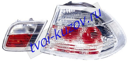 E46 КУПЕ ФОНАРЬ задний внешний вместе с внутренним лев. и прав. (КОМПЛЕКТ) ТЮНИНГОВАН. прозрачн. хрустальн.