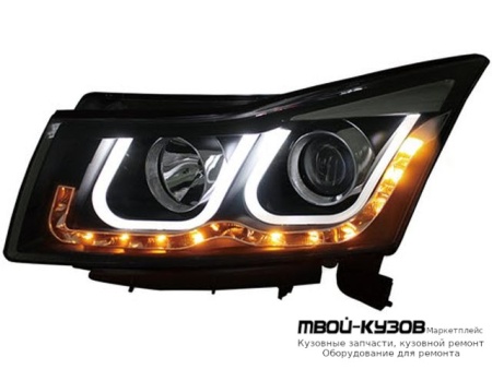 ФАРА ЛЕВАЯ + ПРАВАЯ (КОМПЛЕКТ) ТЮНИНГ ЛИНЗОВАННАЯ (DEVIL EYES) С СВЕТЯЩИЙСЯ ОБОДК БЕЗ КОРРЕКТОР (EAGLE EYES) ВНУТРИ ЧЁРНЫЙ для Chevrolet CRUZE (2009-)