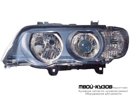 ФАРА ЛЕВАЯ + ПРАВАЯ (КОМПЛЕКТ) (КСЕНОН) ТЮНИНГ С СВЕТЯЩИЙСЯ ОБОДК , ЛИНЗОВАННАЯ ВНУТРИ (DEPO) ЧЁРНЫЙ для BMW E53 X5 (1999-2004.2004 - 2006)