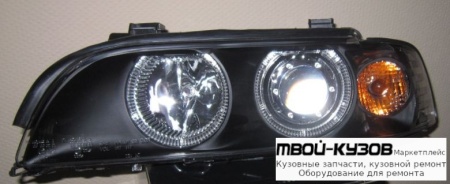 ФАРА ЛЕВАЯ + ПРАВАЯ (КОМПЛЕКТ) ТЮНИНГ ЛИНЗОВАННАЯ С СВЕТЯЩИЙСЯ ОБОДК ПРОЗРАЧНЫЙ (EAGLE EYES) ВНУТРИ ЧЁРНЫЙ для BMW E39 (11.1995 - 2003)