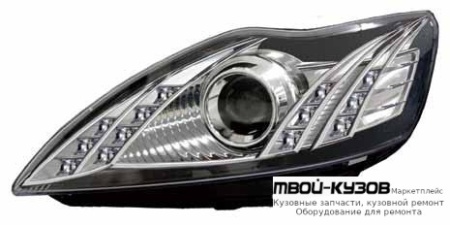 ФАРА ЛЕВАЯ + ПРАВАЯ (КОМПЛЕКТ) ТЮНИНГ ЛИНЗОВАННАЯ С ДИОД , КОРРЕКТОР ВНУТРИ (DEPO) ХРОМ для Ford FOCUS (2008-2010)