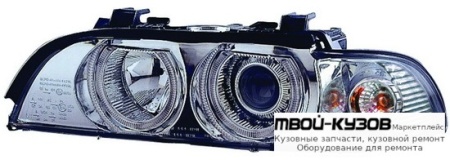 ФАРА ЛЕВАЯ + ПРАВАЯ (КОМПЛЕКТ) ТЮНИНГ С СВЕТЯЩИЙСЯ ОБОДК С ХРУСТАЛ УКАЗАТЕЛЬ ПОВОРОТА С КОРРЕКТОР ВНУТРИ (DEPO) ХРОМ для BMW E39 (11.1995 - 2003)