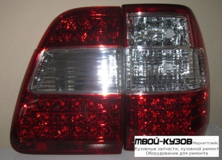 ФОНАРЬ ЗАДНИЙ ВНЕШНИЙ+ВНУТР ЛЕВАЯ + ПРАВАЯ (КОМПЛЕКТ) ТЮНИНГ ПРОЗРАЧНЫЙ ХРУСТАЛ С ДИОД ГАБАРИТ , СТОП СИГНАЛ (EAGLE EYES) ХРОМ КРАСНЫЙ для Toyota LANDCRUISER 100 (1998-)