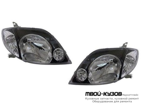 ФАРА ЛЕВАЯ + ПРАВАЯ (КОМПЛЕКТ) ТЮНИНГ (СЕДАН) LHD ВНУТРИ (DEPO) ЧЁРНЫЙ для Toyota COROLLA DE120 / ZE120 (2002-) СЕДАН / УНИВЕРСАЛ