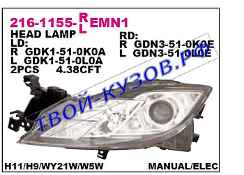 6 фара правая (под механический и электро корректор) 216-1155R-LEMN1