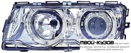 ФАРА ЛЕВАЯ + ПРАВАЯ (КОМПЛЕКТ) С КОРРЕКТОР ТЮНИНГ ЛИНЗОВАННАЯ С 2 СВЕТЯЩИЙСЯ ОБОДК ВНУТРИ ХРОМ для BMW E38 (06.1994 - 08.1998) (09.1998 - 2002)
