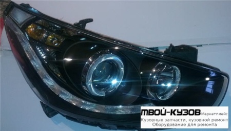 ФАРА ЛЕВАЯ + ПРАВАЯ (КОМПЛЕКТ) ТЮНИНГ ЛИНЗОВАННАЯ (DEVIL EYES) С СВЕТЯЩИЙСЯ ОБОДК С КОРРЕКТОР (EAGLE EYES) ВНУТРИ ЧЁРНЫЙ для Hyundai SOLARIS (2011-)
