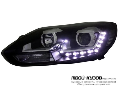 ФАРА ЛЕВАЯ + ПРАВАЯ (КОМПЛЕКТ) ТЮНИНГ ЛИНЗОВАННАЯ С ДИОД КОРРЕКТОР (EAGLE EYES) ВНУТРИ ЧЁРНЫЙ для Ford FOCUS (2011-2014)