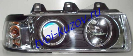 E36 ФАРА и УКАЗАТЕЛЬ ПОВОРОТА лев. и прав. (КОМПЛЕКТ) ЛИТОЙ (СЕДАН) (compact) ТЮНИНГОВАН. прозрачн. с СВЕТЯЩ ОБОДК внутри хромирован