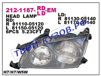 avensis фара правая (под электро корректор) 212-1187R-LD-EM