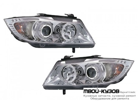 ФАРА ЛЕВАЯ + ПРАВАЯ (КОМПЛЕКТ) ТЮНИНГ ЛИНЗОВАННАЯ С 2 CCFL СВЕТЯЩИЙСЯ ОБОДК С КОРРЕКТОР (EAGLE EYES) ВНУТРИ ХРОМ для BMW E90 СЕДАН / E91 УНИВЕРСАЛ (3 SERIES) (2004-)