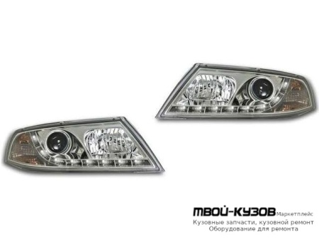 ФАРА ЛЕВАЯ + ПРАВАЯ (КОМПЛЕКТ) ТЮНИНГ ЛИНЗОВАННАЯ (DEVIL EYES) ДИОД (КСЕНОН) (SONAR) ВНУТРИ ХРОМ для Skoda OCTAVIA (2004-2008)