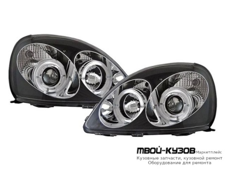 ФАРА ЛЕВАЯ + ПРАВАЯ (КОМПЛЕКТ) ТЮНИНГ ЛИНЗОВАННАЯ С 2 СВЕТЯЩИЙСЯ ОБОДК (SONAR) ВНУТРИ ЧЁРНЫЙ-ХРОМ для Toyota YARIS (1999 - 11.2002) (12.2002 - 07.2005)