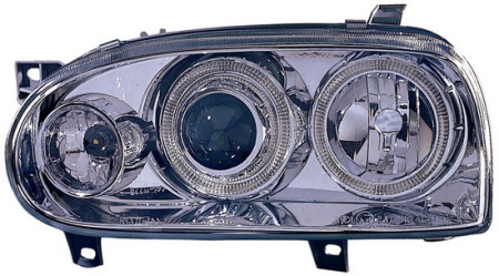 GOLF ФАРА лев. и прав. (КОМПЛЕКТ) ТЮНИНГОВАН. с СВЕТЯЩ ОБОДК линзованная ВНУТРИ (DEPO) хромир.