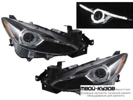ФАРА ЛЕВАЯ + ПРАВАЯ (КОМПЛЕКТ) ТЮНИНГ ЛИНЗОВАННАЯ С СВЕТЯЩИЙСЯ ОБОДК (EAGLE EYES) ВНУТРИ ХРОМ для Mazda 3 (2013-)