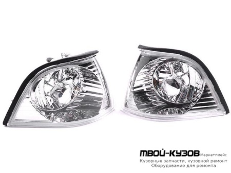 УКАЗ.ПОВОРОТА УГЛОВОЙ ЛЕВАЯ + ПРАВАЯ (КОМПЛЕКТ) (СЕДАН) ТЮНИНГ ПРОЗРАЧНЫЙ ХРУСТАЛ ВНУТРИ (DEPO) ХРОМ для BMW E36 (12.1990 - 01.2000)