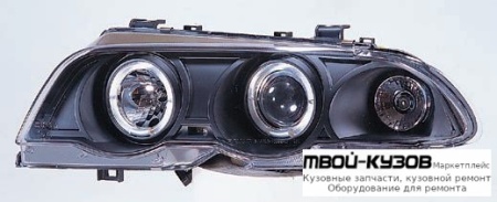 ФАРА ЛЕВАЯ + ПРАВАЯ (КОМПЛЕКТ) ТЮНИНГ ЛИНЗОВАННАЯ С 2 СВЕТЯЩИЙСЯ ОБОДК , ЛИТОЙ УКАЗАТЕЛЬ ПОВОРОТА (SONAR) ВНУТРИ ЧЁРНЫЙ для BMW E46 СЕДАН / УНИВЕРСАЛ (05.1998 - 08.2001) (09.2001 - 2003)