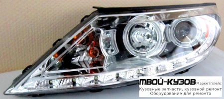 ФАРА ЛЕВАЯ + ПРАВАЯ (КОМПЛЕКТ) ТЮНИНГ ЛИНЗОВАННАЯ (DEVIL EYES) С СВЕТЯЩИЙСЯ ОБОДК (EAGLE EYES) БЕЗ КОРРЕКТОР ВНУТРИ ХРОМ для KIA SPORTAGE (2010-2016)