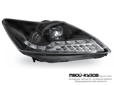 ФАРА ЛЕВАЯ + ПРАВАЯ (КОМПЛЕКТ) ТЮНИНГ ЛИНЗОВАННАЯ С ДИОД УКАЗАТЕЛЬ ПОВОРОТА (JUNYAN) ВНУТРИ ЧЁРНЫЙ для Ford FOCUS (2008-2010)