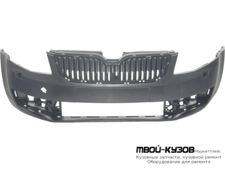 БАМПЕР ПЕРЕДНИЙ С ОТВЕРСТИЯМИ ПОД ОМЫВАТЕЛЬ ФАР ГРУНТ (ТАЙВАНЬ) для Skoda OCTAVIA (2013-2017)