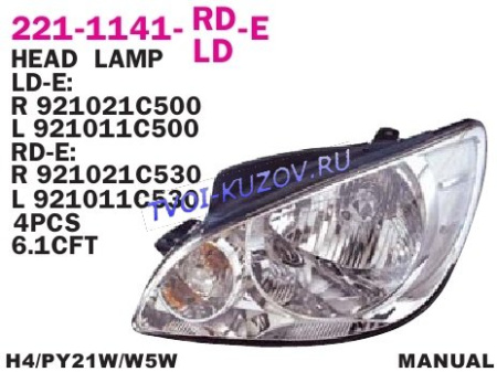 GETZ 06-  ФАРА ЛЕВАЯ МЕХАНИКА  221-1141L-LD-E