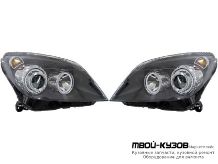 ФАРА ЛЕВАЯ + ПРАВАЯ (КОМПЛЕКТ) ТЮНИНГ С 2 СВЕТЯЩИЙСЯ ОБОДК С КОРРЕКТОР ВНУТРИ (DEPO) ЧЁРНЫЙ для Opel ASTRA H (06.2004-)