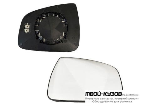 СТЕКЛО ЗЕРКАЛА ПРАВАЯ СТОРОНА С ПОДОГРЕВОМ (CONVEX) БОЛЬШ (ТАЙВАНЬ) для Renault LOGAN (2005-2014)