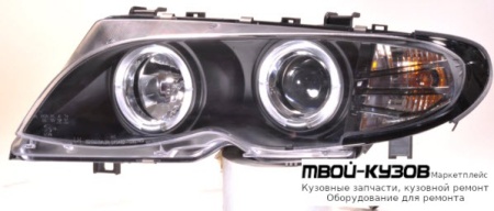 ФАРА ЛЕВАЯ + ПРАВАЯ (КОМПЛЕКТ) ТЮНИНГ ЛИНЗОВАННАЯ С 2 СВЕТЯЩИЙСЯ ОБОДК (SONAR) ВНУТРИ ЧЁРНЫЙ для BMW E46 СЕДАН / УНИВЕРСАЛ (05.1998 - 08.2001) (09.2001 - 2003)