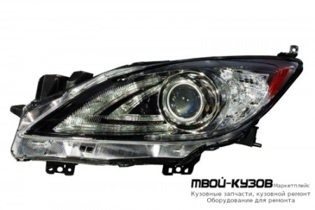ФАРА ЛЕВАЯ СТОРОНА (КСЕНОН) С КОРРЕКТОР ЛИНЗОВАННАЯ ВНУТРИ (DEPO) ЧЁРНЫЙ для Mazda 3 (2009-)