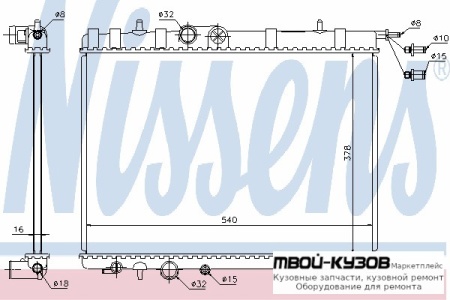 РАДИАТОР ОХЛАЖДЕНИЯ для Citroen BERLINGO / PEUGEOT PARTNER (01.2003-), Citroen C4 (11.2004-) PICASSO (2006-), Peugeot 307 (08.2001-)