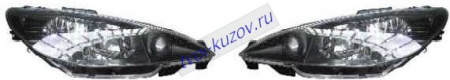 206 ФАРА лев. и прав. (КОМПЛЕКТ) ПОД КОРРЕКТОР ТЮНИНГОВАН. прозрачн. ВНУТРИ черного цвета