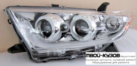 ФАРА ЛЕВАЯ + ПРАВАЯ (КОМПЛЕКТ) ТЮНИНГ (DEVIL EYES) ЛИНЗОВАННАЯ С СВЕТЯЩИЙСЯ ОБОДК (EAGLE EYES) ВНУТРИ ХРОМ для Toyota HIGHLANDER (2010-2013)