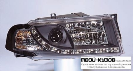 ФАРА ЛЕВАЯ + ПРАВАЯ (КОМПЛЕКТ) ТЮНИНГ ЛИНЗОВАННАЯ (DEVIL EYES) , ЛИТОЙ УКАЗАТЕЛЬ ПОВОРОТА С ПРОТИВОТУМ (SONAR) ВНУТРИ ЧЁРНЫЙ для Skoda OCTAVIA (04.1997 - 07.2000 08.2000-)