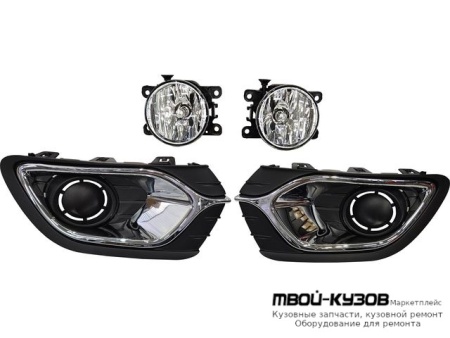 ФАРА ПРОТИВОТУМАННАЯ ЛЕВАЯ + ПРАВАЯ (КОМПЛЕКТ) С РЕШЕТК БАМПЕРА , ПРОВОДК И КНОПКОЙ для Renault LOGAN / SANDERO (2014-)