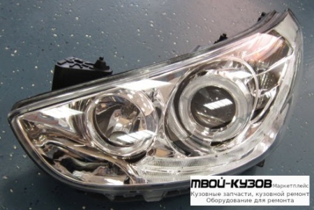 ФАРА ЛЕВАЯ + ПРАВАЯ (КОМПЛЕКТ) ТЮНИНГ ЛИНЗОВАННАЯ (DEVIL EYES) С СВЕТЯЩИЙСЯ ОБОДК С КОРРЕКТОР (EAGLE EYES) ВНУТРИ ХРОМ для Hyundai SOLARIS (2011-)