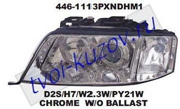 audi a6 фары левая+правая (комплект) тюнинг (ксенон) линзован с 2 светящ ободк внутри хром 446-1113PXNDHM1