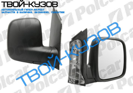 CADDY 04- ЗЕРКАЛО R МЕХ., ЧЁРНОЕ, ВЫПУКЛОЕ, ХРОМ