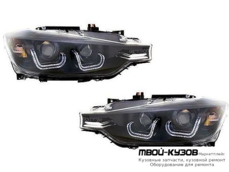 ФАРА ЛЕВАЯ + ПРАВАЯ (КОМПЛЕКТ) ТЮНИНГ ЛИНЗОВАННАЯ С СВЕТЯЩ.СЕКЦИЯМИ КОРРЕКТОР (SONAR) ВНУТРИ ЧЁРНЫЙ для BMW F30 3 series (2012-)