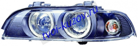 E39 ФАРА лев. и прав. (КОМПЛЕКТ) ТЮНИНГОВАН. (КСЕНОН) с СВЕТЯЩ ОБОДК с хрустальн. указ. поворота ВНУТРИ черного цвета
