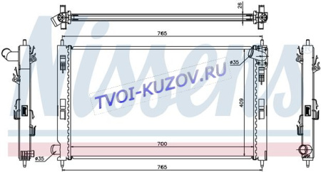 РАДИАТОР 700x408 1,5-2,0/2,2D/2,4 M+C /OUTL/PG4007  - для MITSUBISHI LANCER