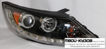 ФАРА ЛЕВАЯ + ПРАВАЯ (КОМПЛЕКТ) ТЮНИНГ ЛИНЗОВАННАЯ (DEVIL EYES) С СВЕТЯЩИЙСЯ ОБОДК (EAGLE EYES) БЕЗ КОРРЕКТОР ВНУТРИ ЧЁРНЫЙ для KIA SPORTAGE (2010-2016)
