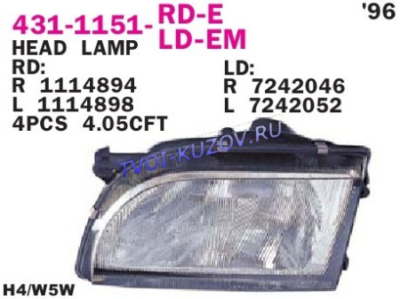 TRANSIT 92-00 ФАРА L ЭЛЕКТРИЧЕСКАЯ (ПЛАСТИК)  431-1151L-LD-EM