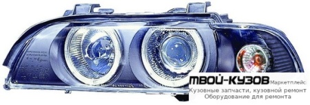 ФАРА ЛЕВАЯ + ПРАВАЯ (КОМПЛЕКТ) ТЮНИНГ (КСЕНОН) С СВЕТЯЩИЙСЯ ОБОДК С КОРРЕКТОР ХРУСТАЛ УКАЗАТЕЛЬ ПОВОРОТА ВНУТРИ (DEPO) ЧЁРНЫЙ для BMW E39 (11.1995 - 2003)