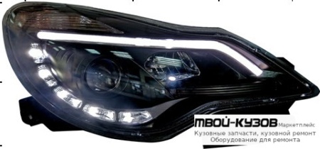 ФАРА ЛЕВАЯ + ПРАВАЯ (КОМПЛЕКТ) ТЮНИНГ ЛИНЗОВАННАЯ С СВЕТЯЩ.СЕКЦИЯМИ (DEVIL EYES) С КОРРЕКТОР ВНУТРИ ЧЁРНЫЙ для Opel CORSA (2011-)