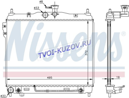 РАДИАТОР 372x495 1.4/1.6 A +/-A/C  - для HYUNDAI GETZ