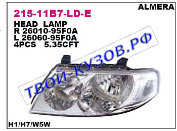 almera classic фара левая (только механический корректор) 215-11B7L-LD-E