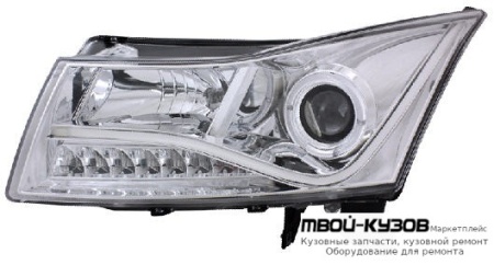 ФАРА ЛЕВАЯ + ПРАВАЯ (КОМПЛЕКТ) ТЮНИНГ ЛИНЗОВАННАЯ (DEVIL EYES) С СВЕТЯЩИЙСЯ ОБОДК БЕЗ КОРРЕКТОР (EAGLE EYES) ВНУТРИ ХРОМ для Chevrolet CRUZE (2009-)